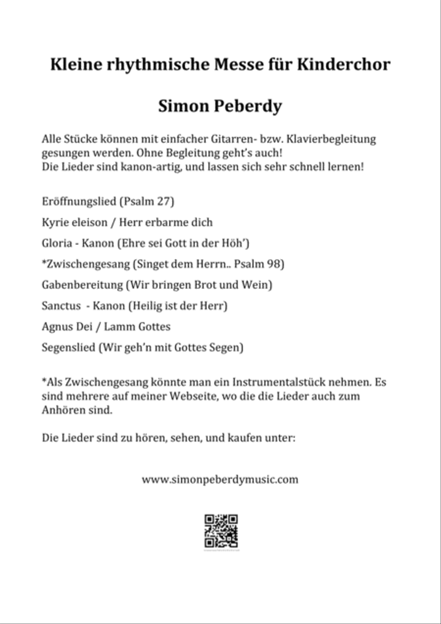 Kleine Messe für Kinderchor (rhythmical mass for children's choir) SA scores gallery preview page 1