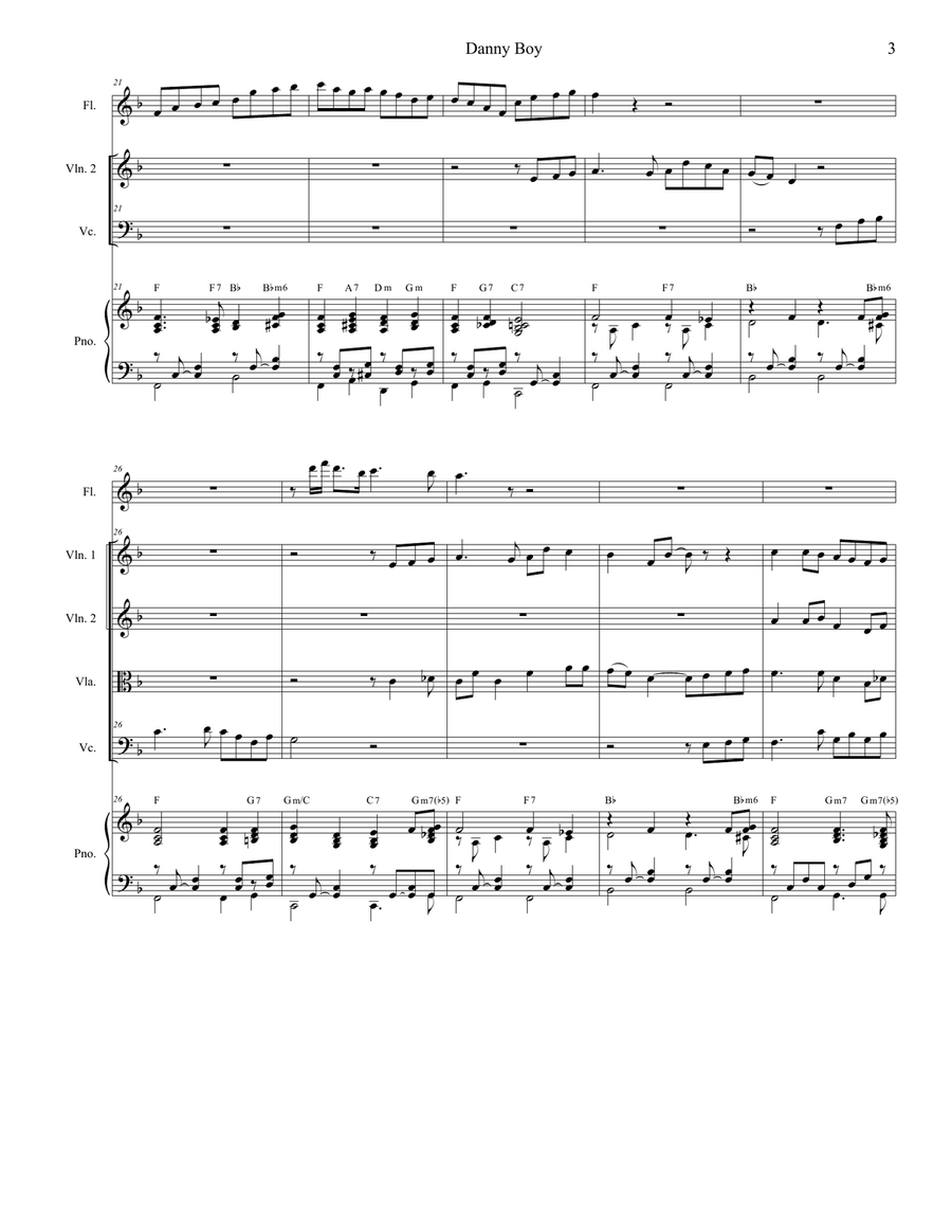 Danny Boy (Funeral Version) (String Quartet and Piano) String Quartet scores gallery preview page 3