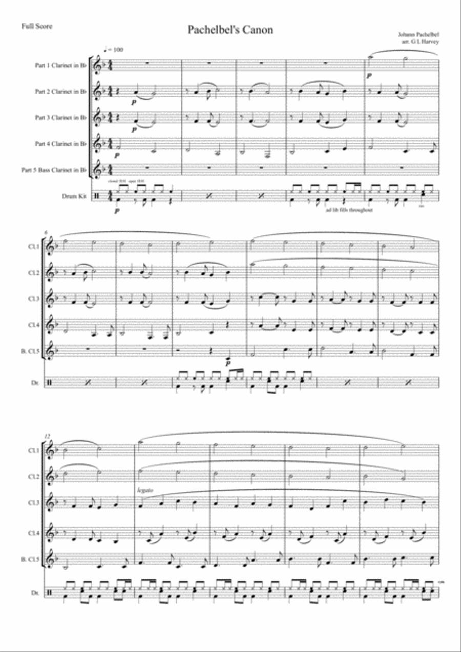 Pachelbel's Canon for Clarinet Quintet Clarinet Quintet scores gallery preview page 2
