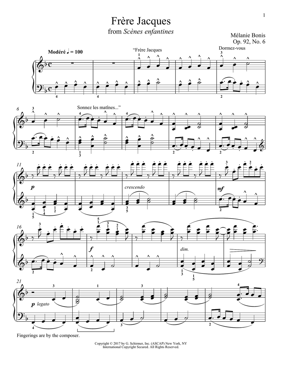Frere Jacques Piano Solo scores gallery preview page 1