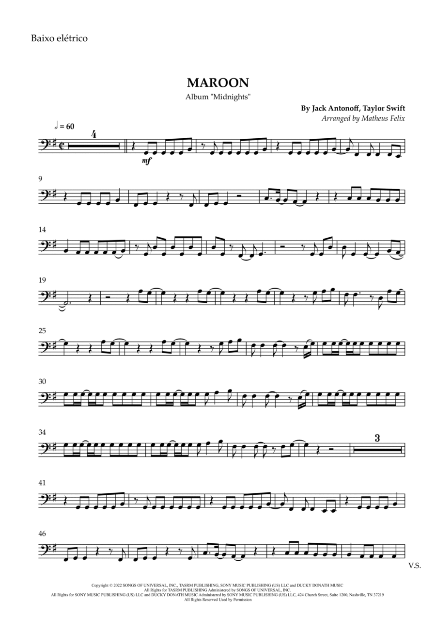 Maroon Bass Guitar scores gallery preview page 1