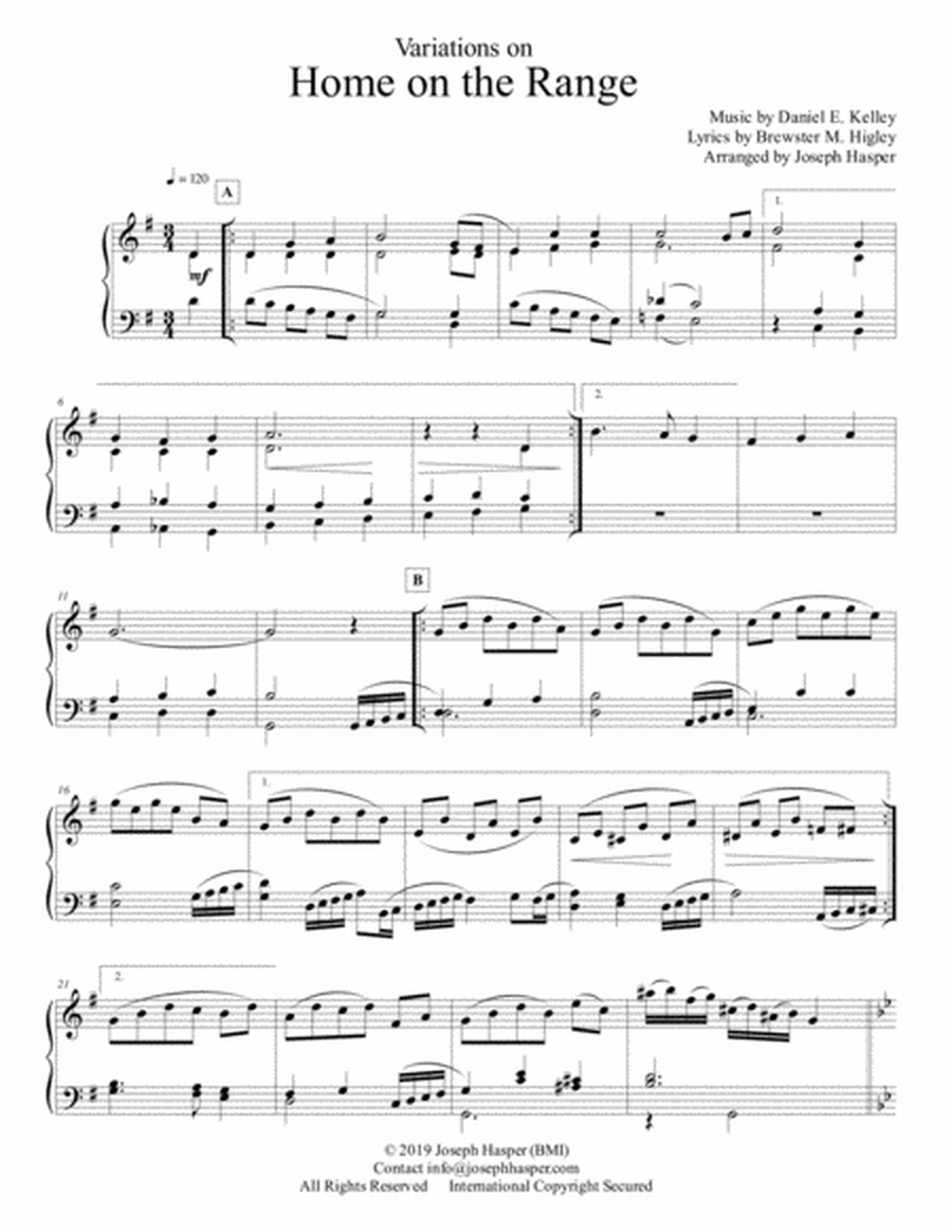 Variations on Home on the Range for Piano Solo image number null
