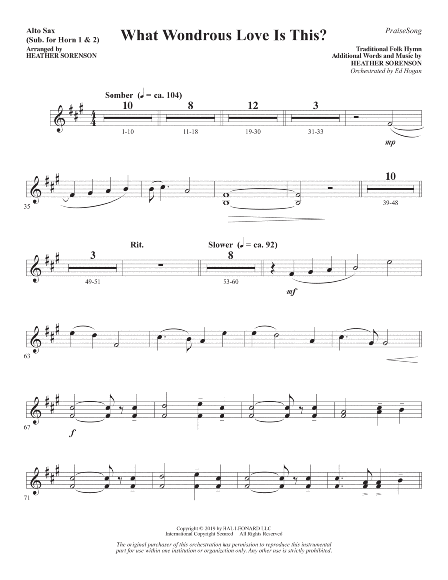 What Wondrous Love Is This? (arr. Heather Sorenson) - Alto Sax (sub. Horn) Choir scores gallery preview page 1