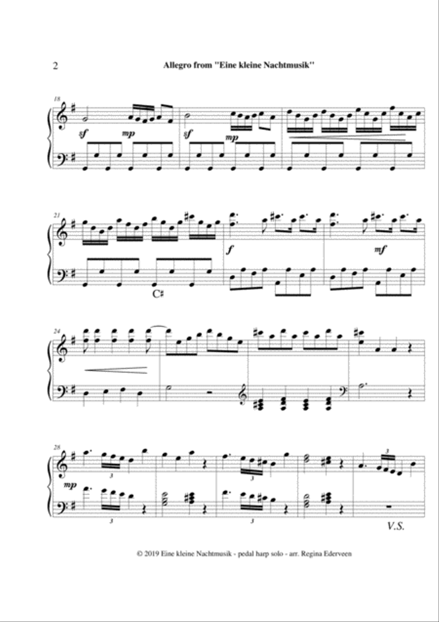 Allegro from ''Eine Kleine Nachtmusik'' (Mozart) - pedal harp solo Pedal Harp scores gallery preview page 2