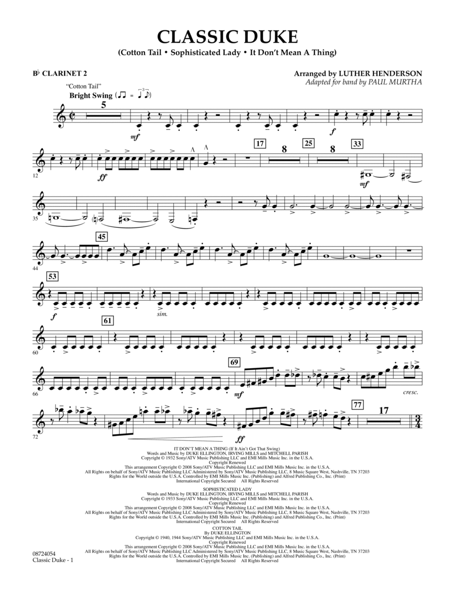 Classic Duke - Bb Clarinet 2 Concert Band scores gallery preview page 1