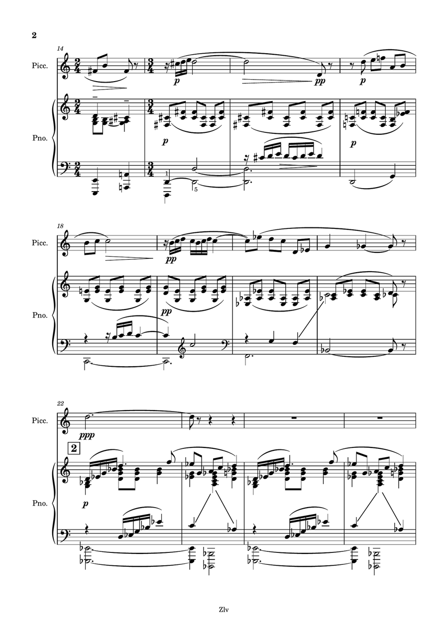 Sonata for Oboe and Piano, I. Elégie, {Piccolo Version} Piccolo scores gallery preview page 2