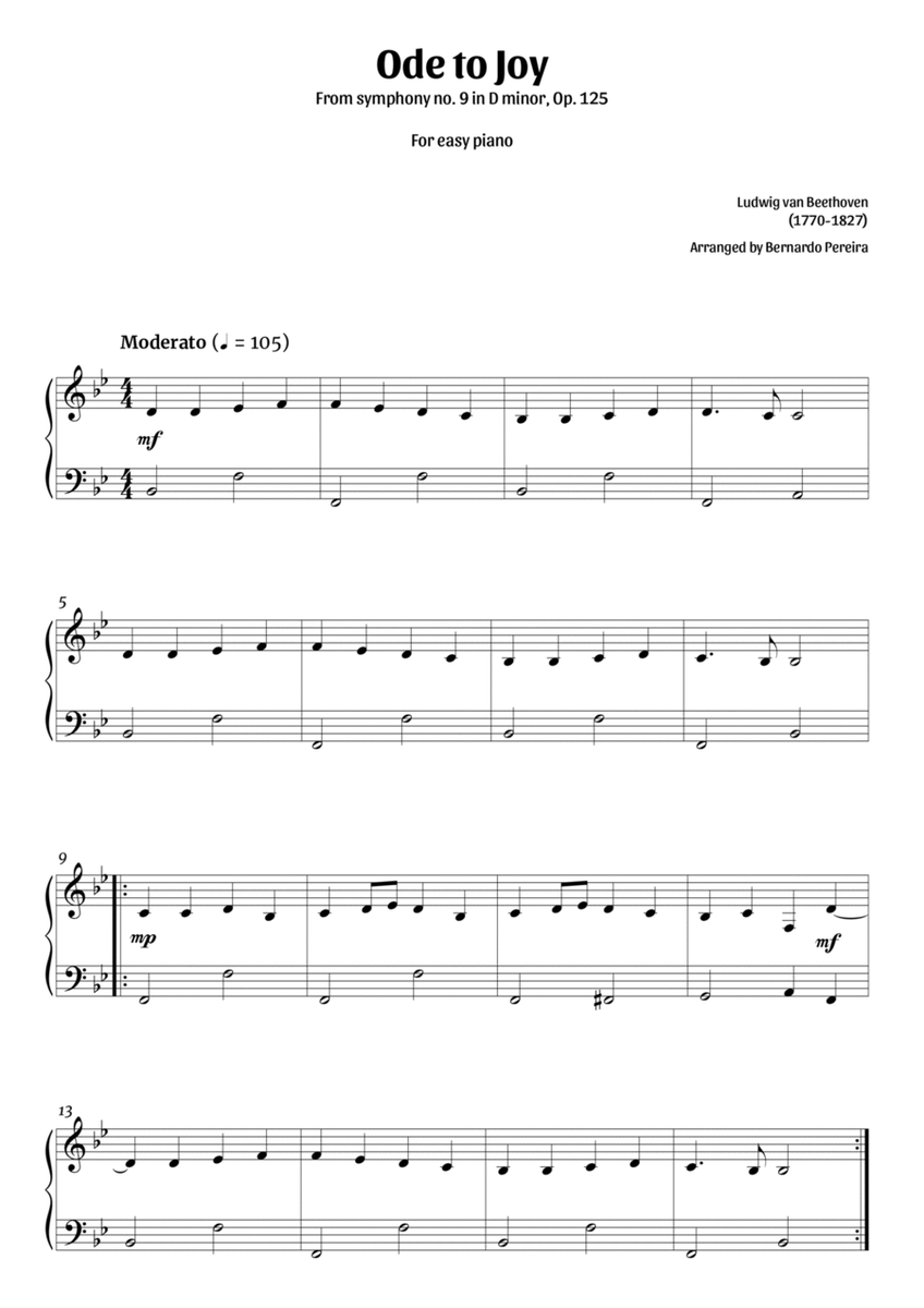 Ode To Joy (easy piano in Bb major – clean sheet music) image number null
