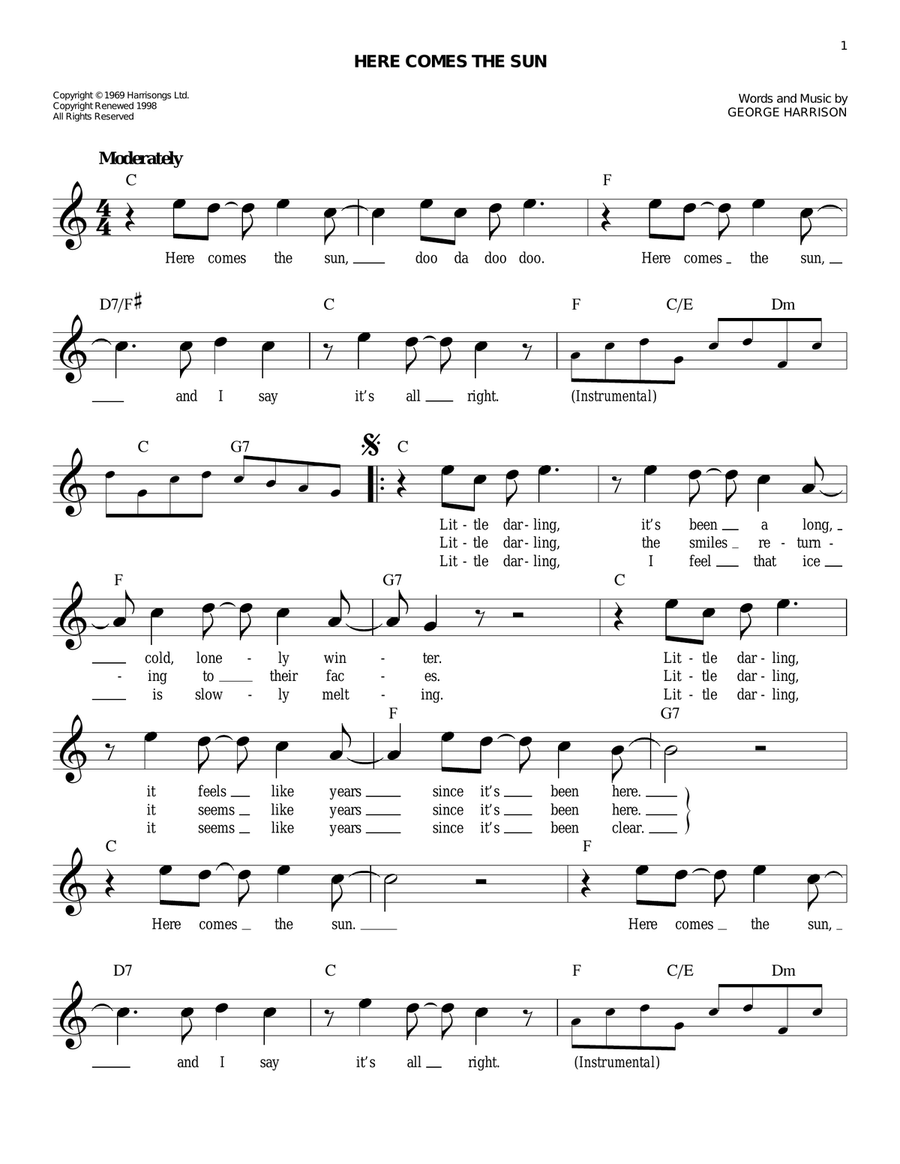 Here Comes The Sun Piano scores gallery preview page 1