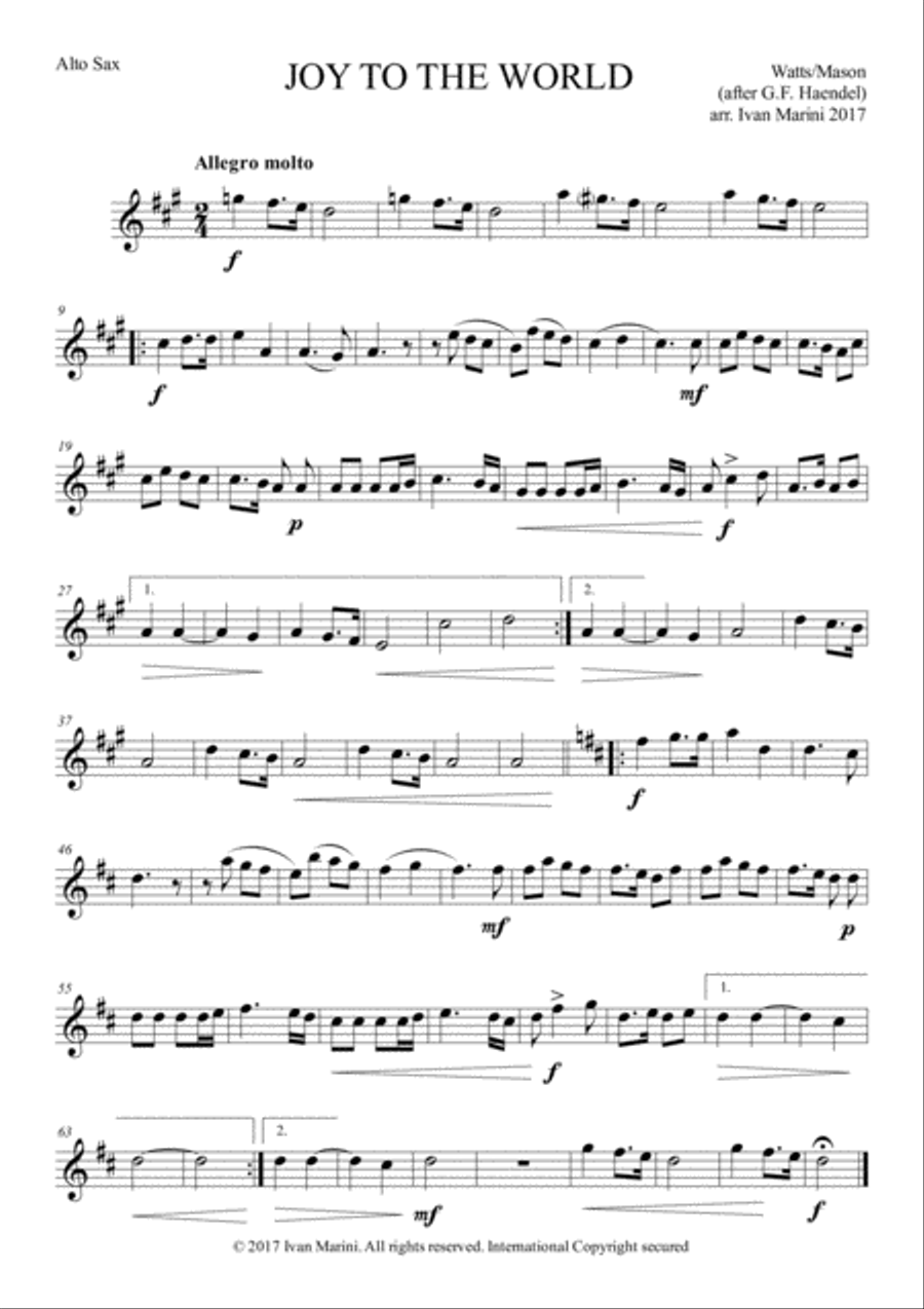 JOY TO THE WORLD - for Saxophone Quartet (opt. Tubular Bells) Saxophone Quartet scores gallery preview page 5