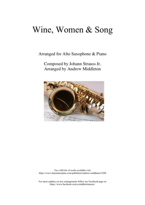 Wine, Women and Song arranged for Alto Saxophone and Piano