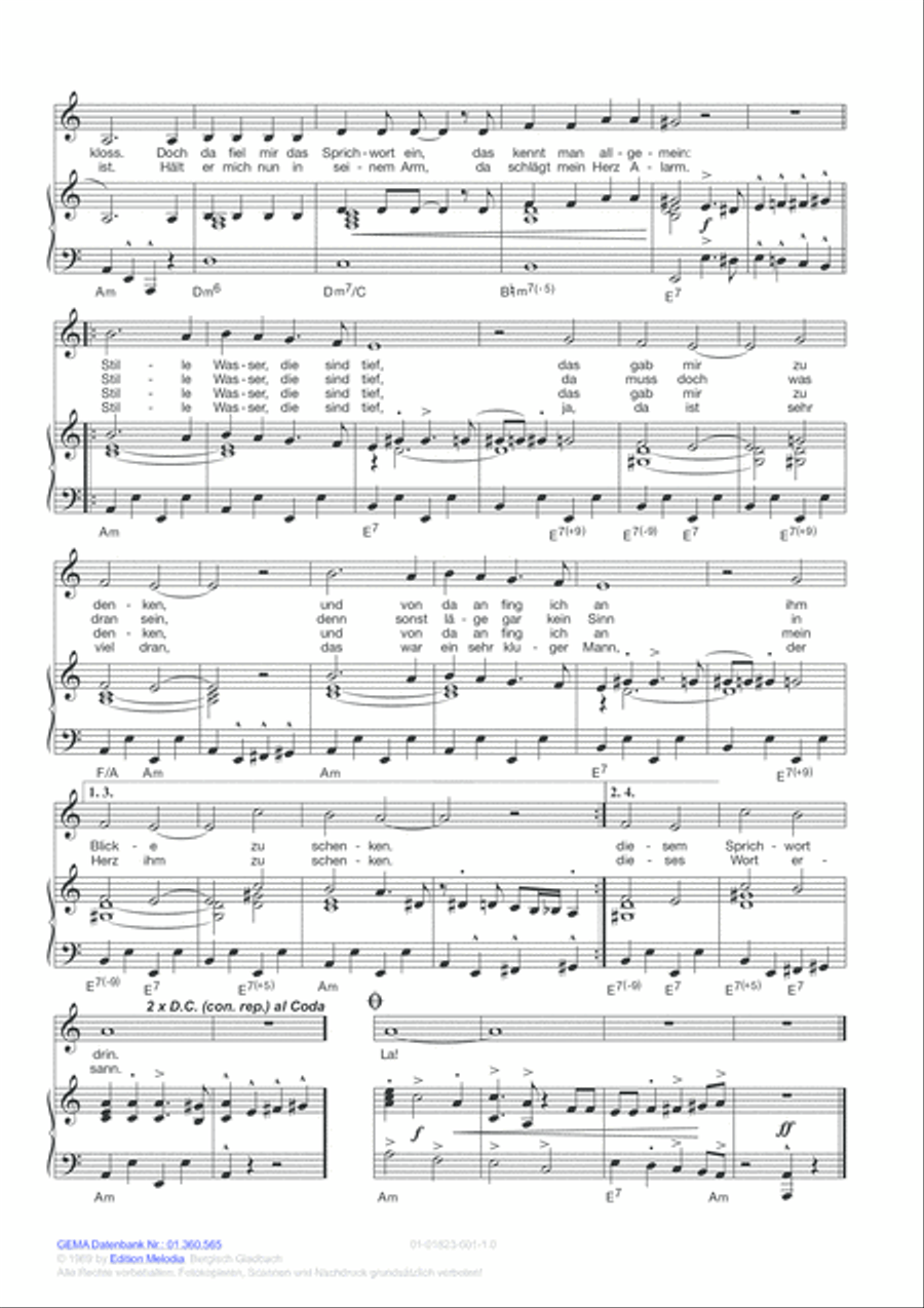 Stille Wasser, die sind tief Piano, Vocal, Guitar scores gallery preview page 3