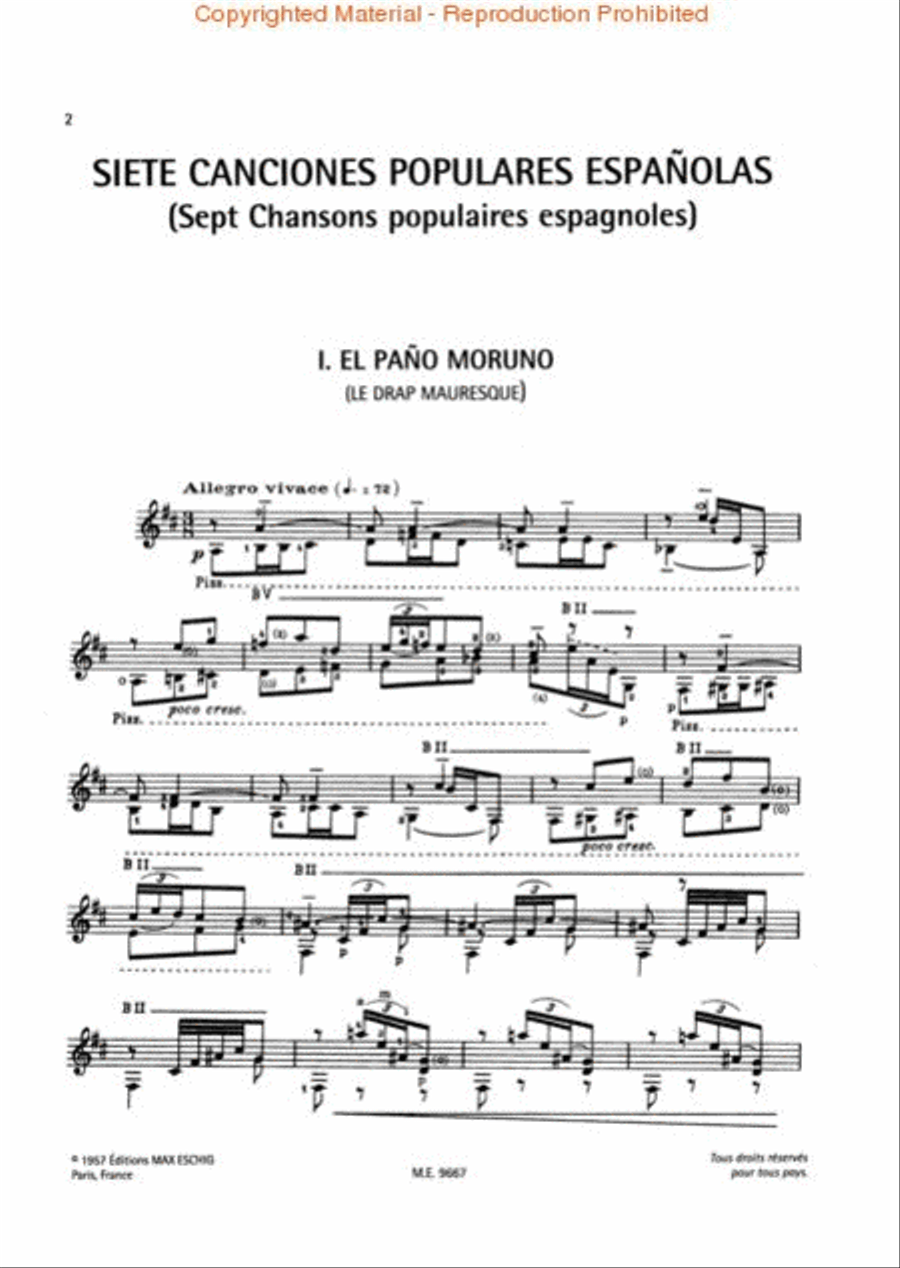 Siete Canciones Populares Españolas/Seven Spanish Folksongs Classical Guitar scores gallery preview page 2