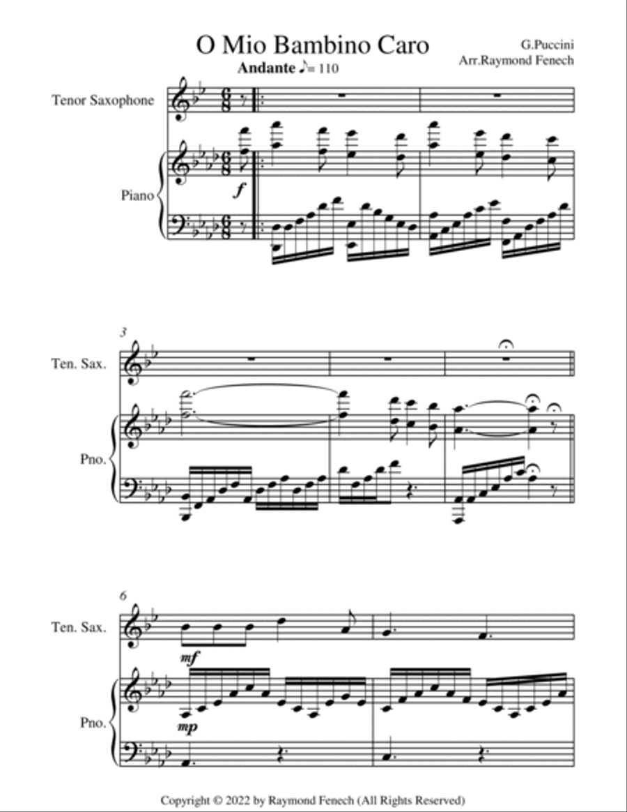 O Mio Babbino Caro - G.Puccini - Tenor Sax and Piano Tenor Saxophone scores gallery preview page 4