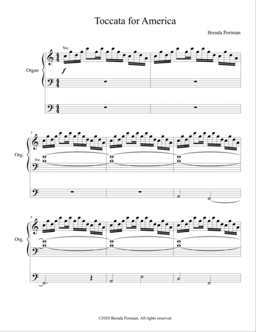 Toccata for America (organ), by Brenda Portman Organ Solo scores gallery preview page 2