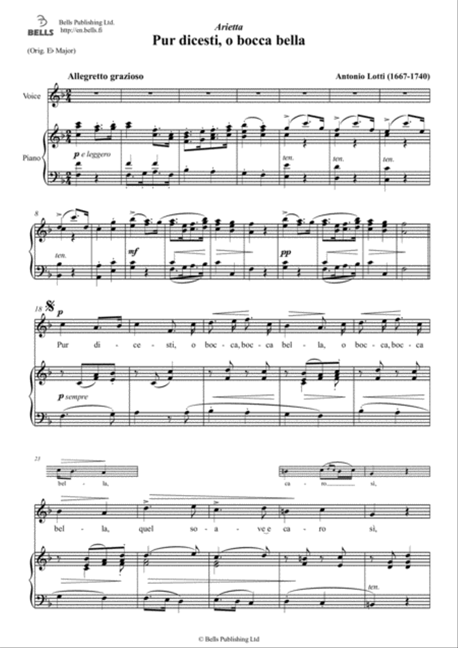 Pur dicesti, o bocca bella (F Major) Voice Solo scores gallery preview page 1