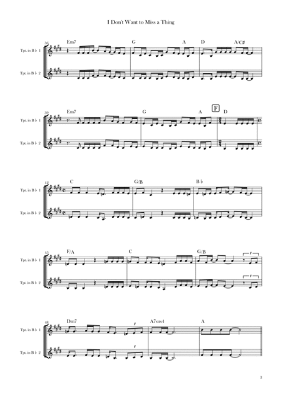 I Don't Want To Miss A Thing Trumpet Duet scores gallery preview page 3