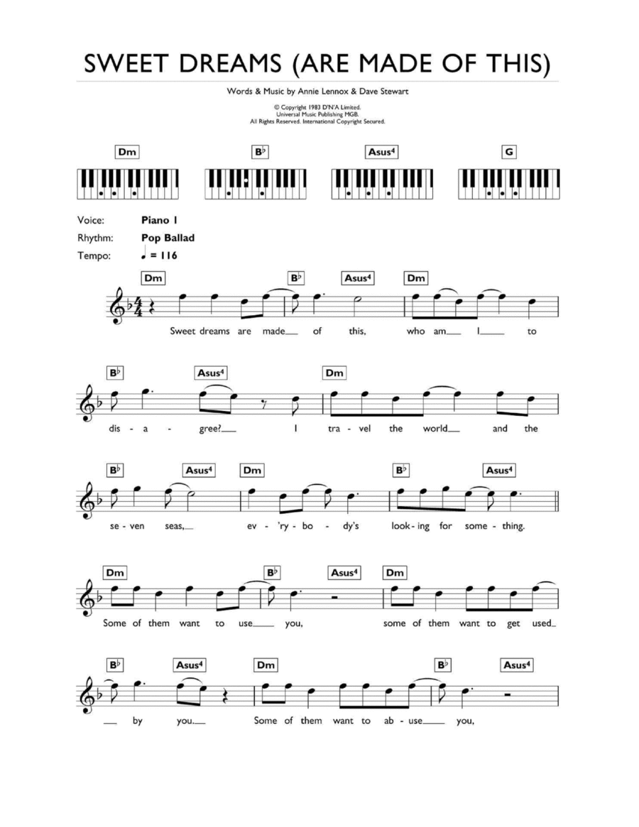 Sweet Dreams (Are Made Of This) Piano scores gallery preview page 1