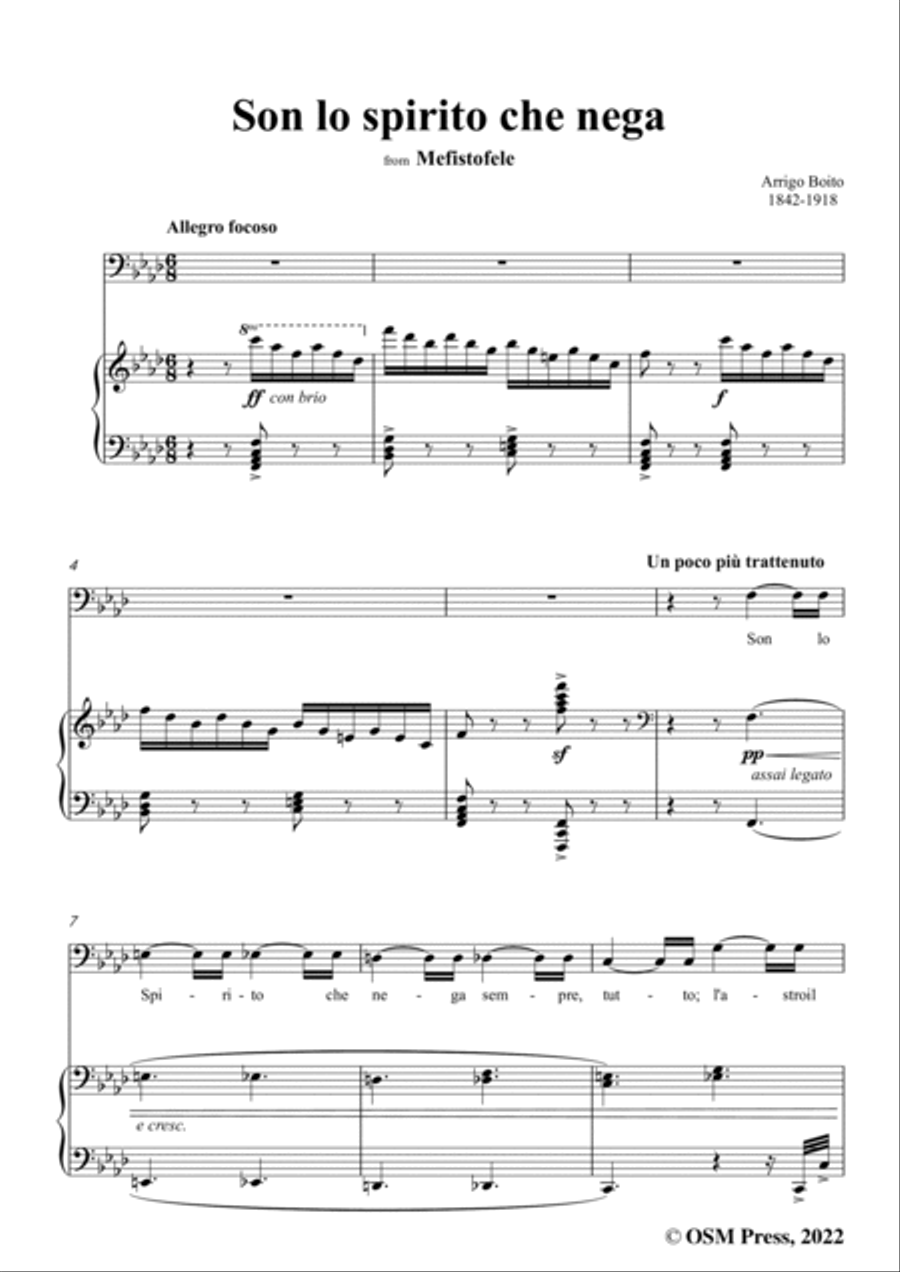 Boito-Son lo spirito che nega,from Mefistofele,for Voice and Piano Voice Solo scores gallery preview page 3