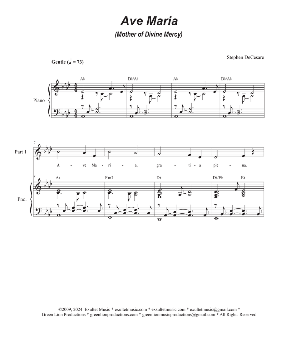 Ave Maria (Mother of Divine Mercy) (2-part choir) 2-Part scores gallery preview page 1