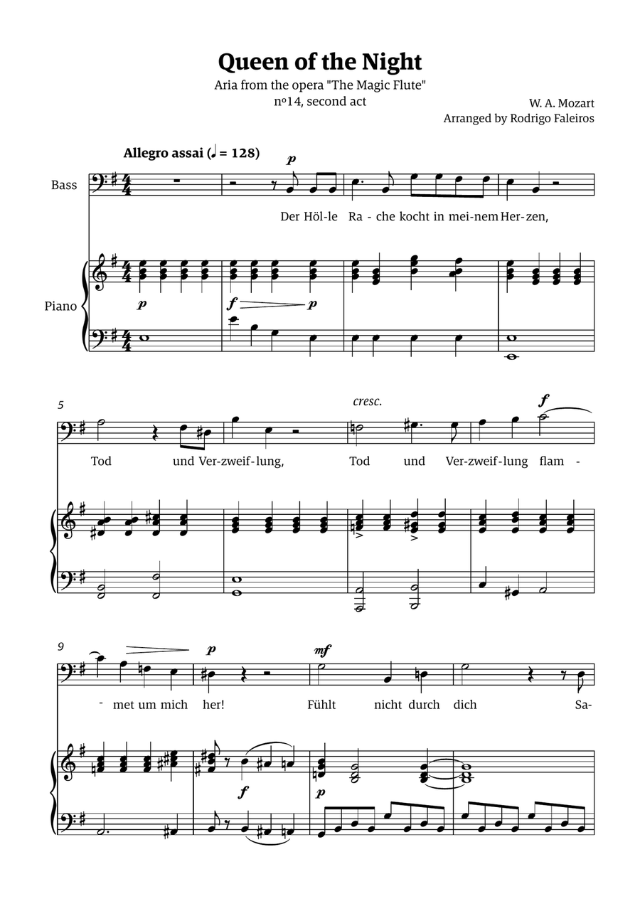Queen of the Night (aria) - for BASS in E minor Chamber Music scores gallery preview page 1