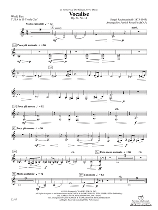 Vocalise, Op. 34, No. 14: (wp) E-flat Tuba T.C.