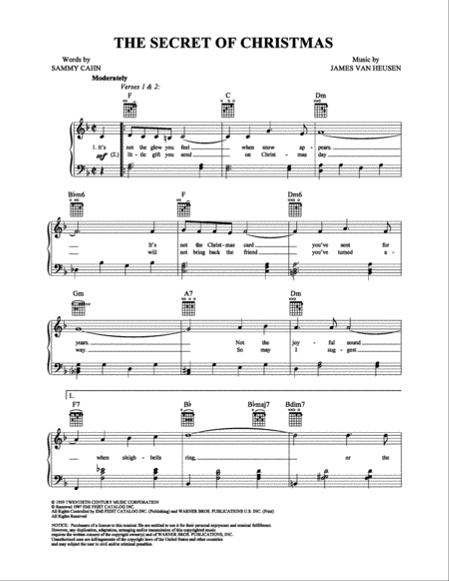 The Secret of Christmas Piano, Vocal, Guitar scores gallery preview page 1