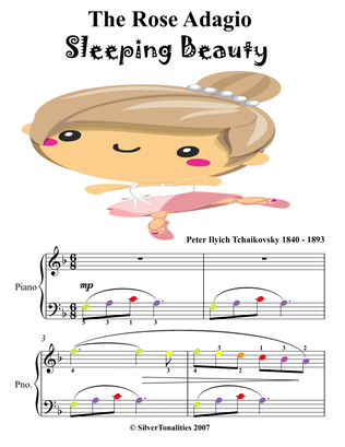 Rose Adagio Sleeping Beauty Easy Piano Sheet Music with Colored Notes