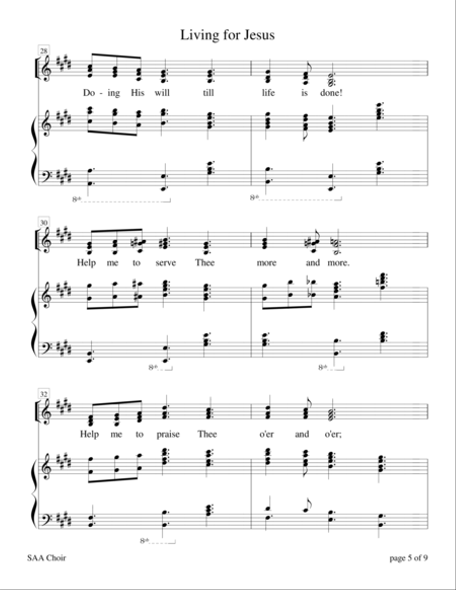 Living for Jesus (for SAA choir with Piano Accompaniment) 3-Part scores gallery preview page 5