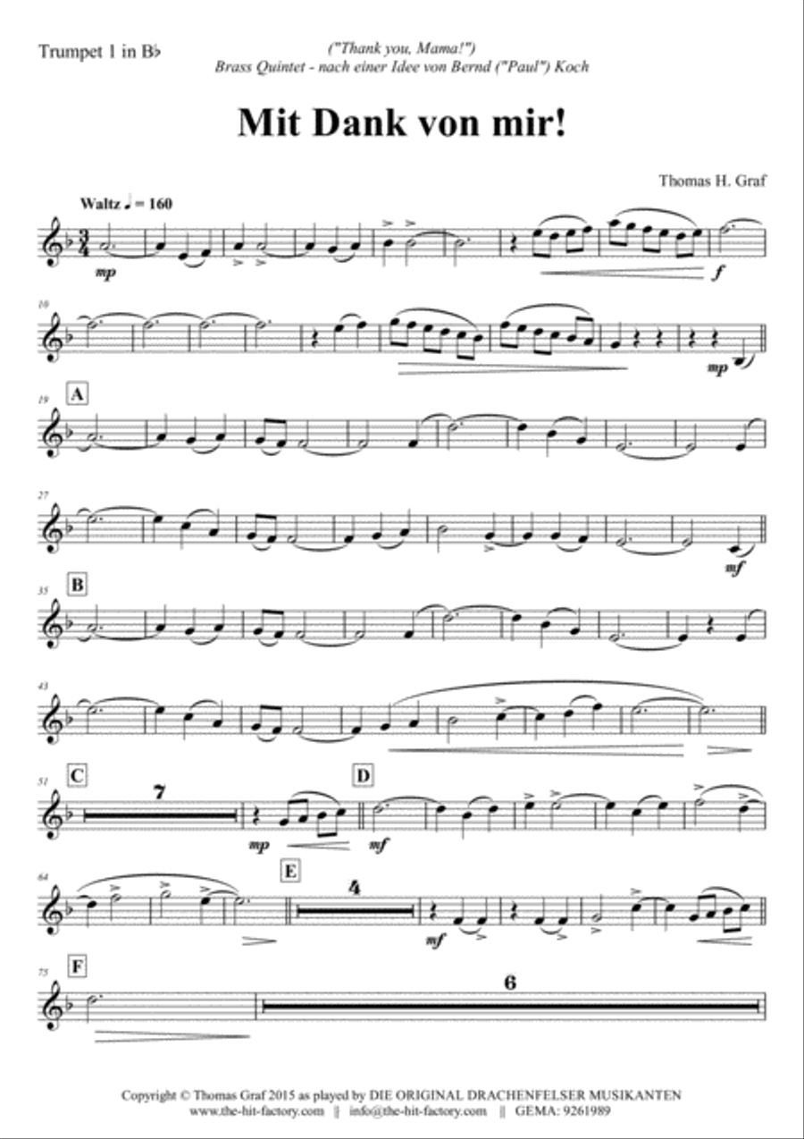 Mit Dank von mir - German Waltz - Oktoberfest - Brass Quintet Brass Quintet scores gallery preview page 5