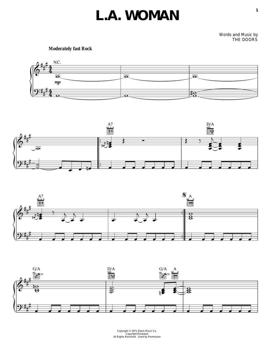 L.A. Woman L.A. Woman Piano, Vocal, Guitar scores gallery preview page 1