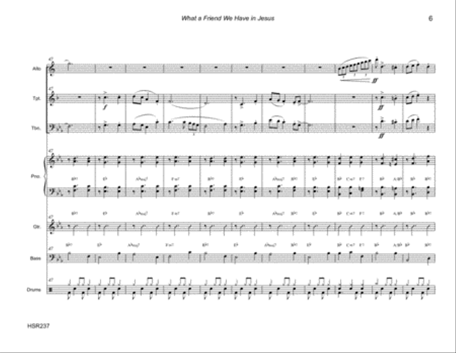 WHAT A FRIEND WE HAVE IN JESUS - ALTO SAX, TRUMPET & TROMBONE with Rhythm (Swing) Large Ensemble scores gallery preview page 6