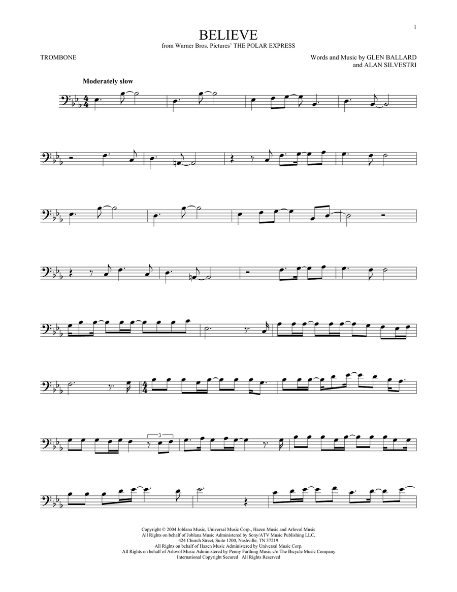 Believe (from The Polar Express) Trombone Solo scores gallery preview page 1