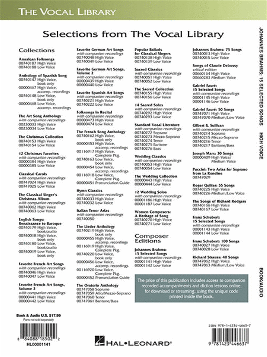 Johannes Brahms: 15 Selected Songs High Voice scores gallery preview page 2