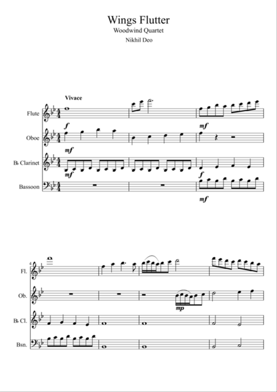 Wings Flutter Woodwind Quartet scores gallery preview page 1