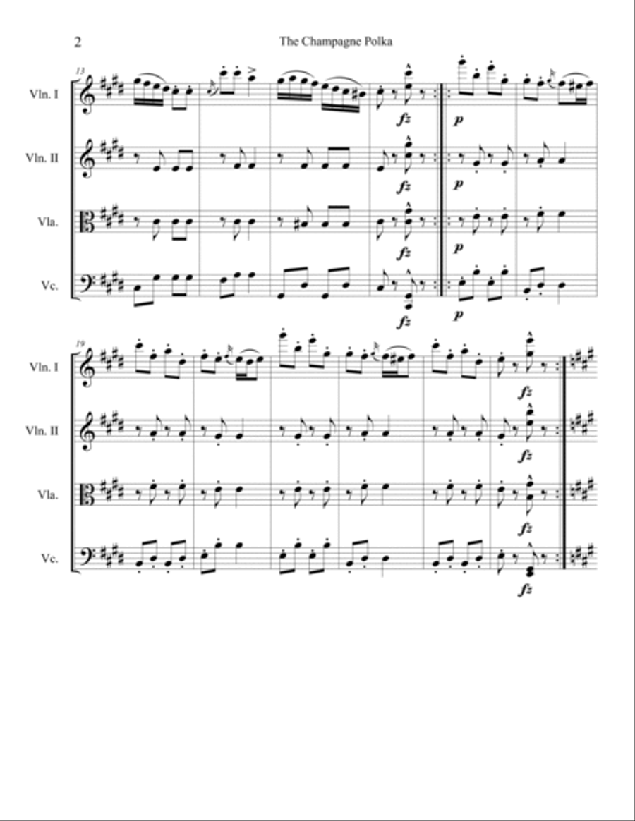 The Champange Polka for String Quartet String Quartet scores gallery preview page 2