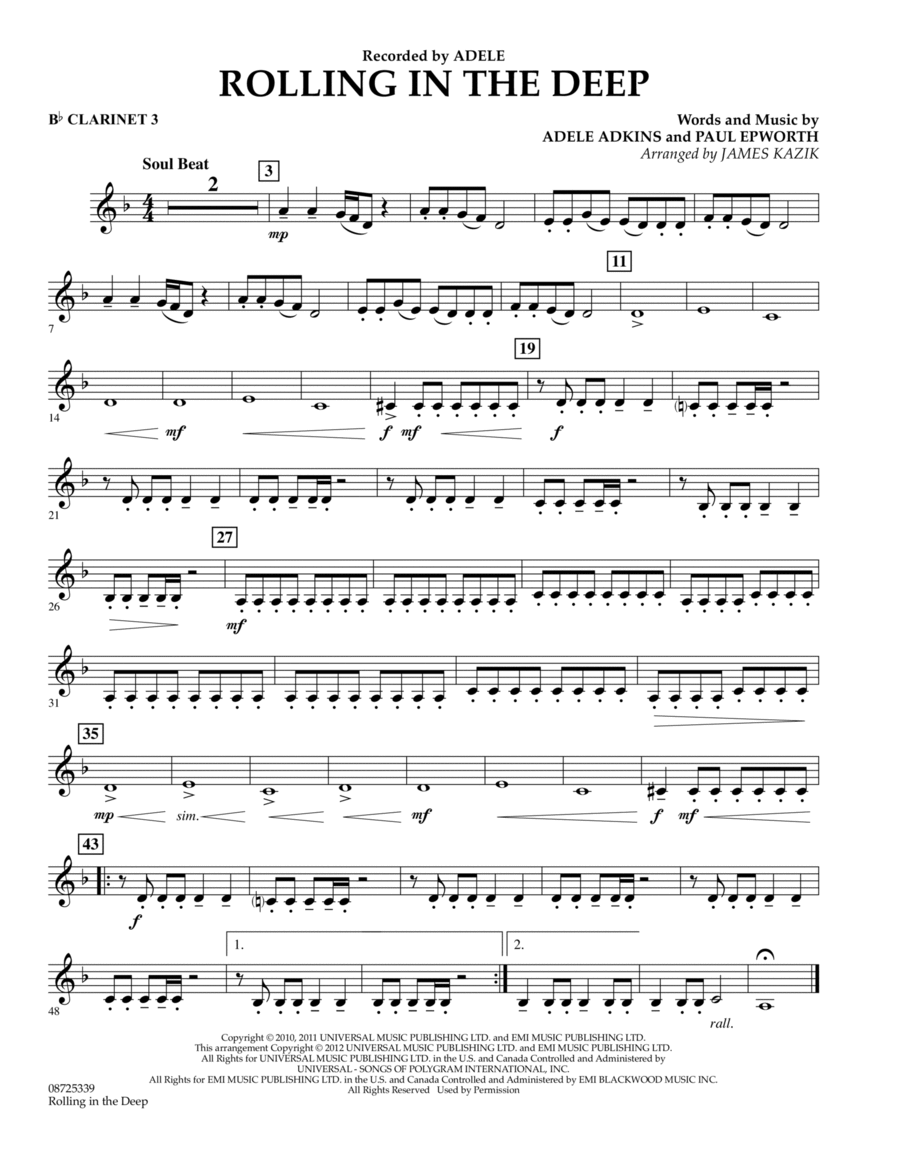 Rolling In The Deep - Bb Clarinet 3 Concert Band scores gallery preview page 1