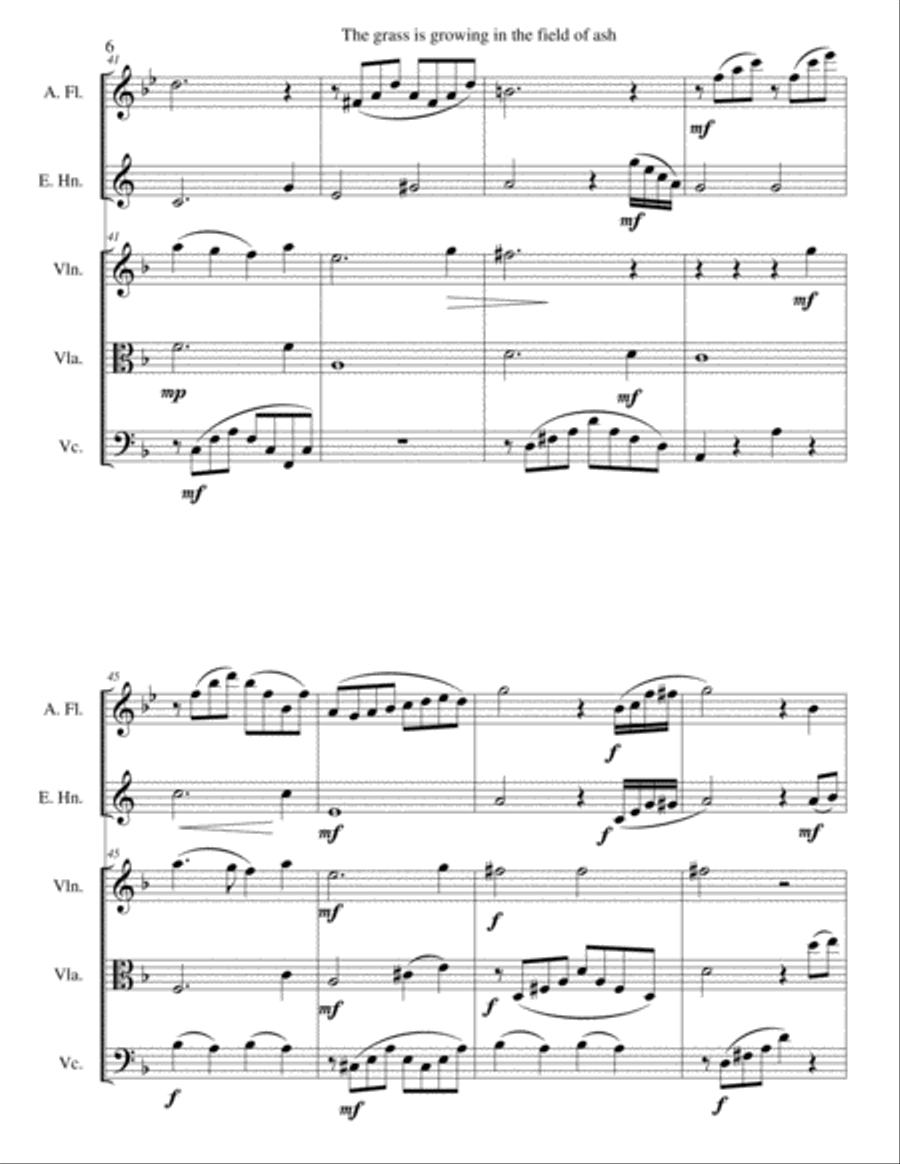 The Grass is growing in the field of ash - for alto flute, cor anglais and string trio English Horn scores gallery preview page 6