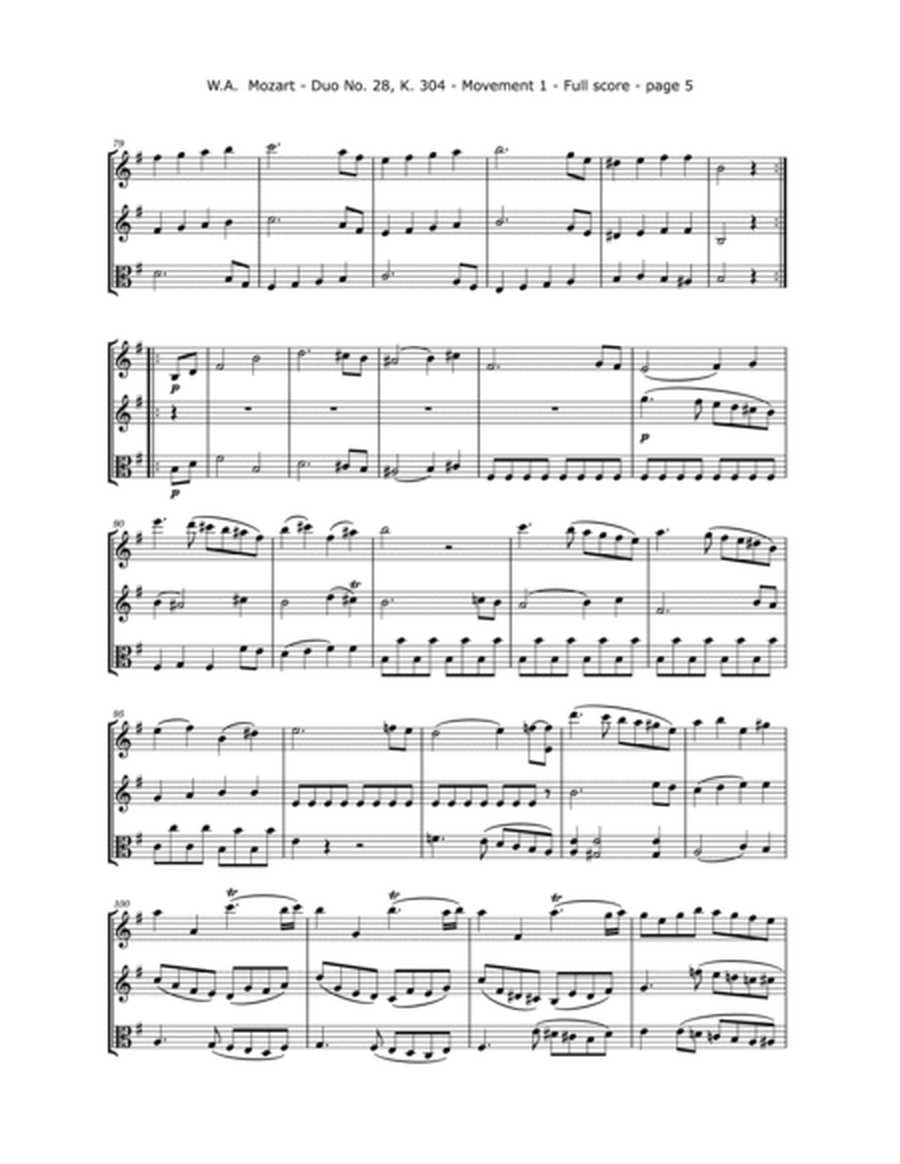 Mozart, W. A. - Sonata No. 28, K. 304 Arranged for Two Violins and Viola image number null