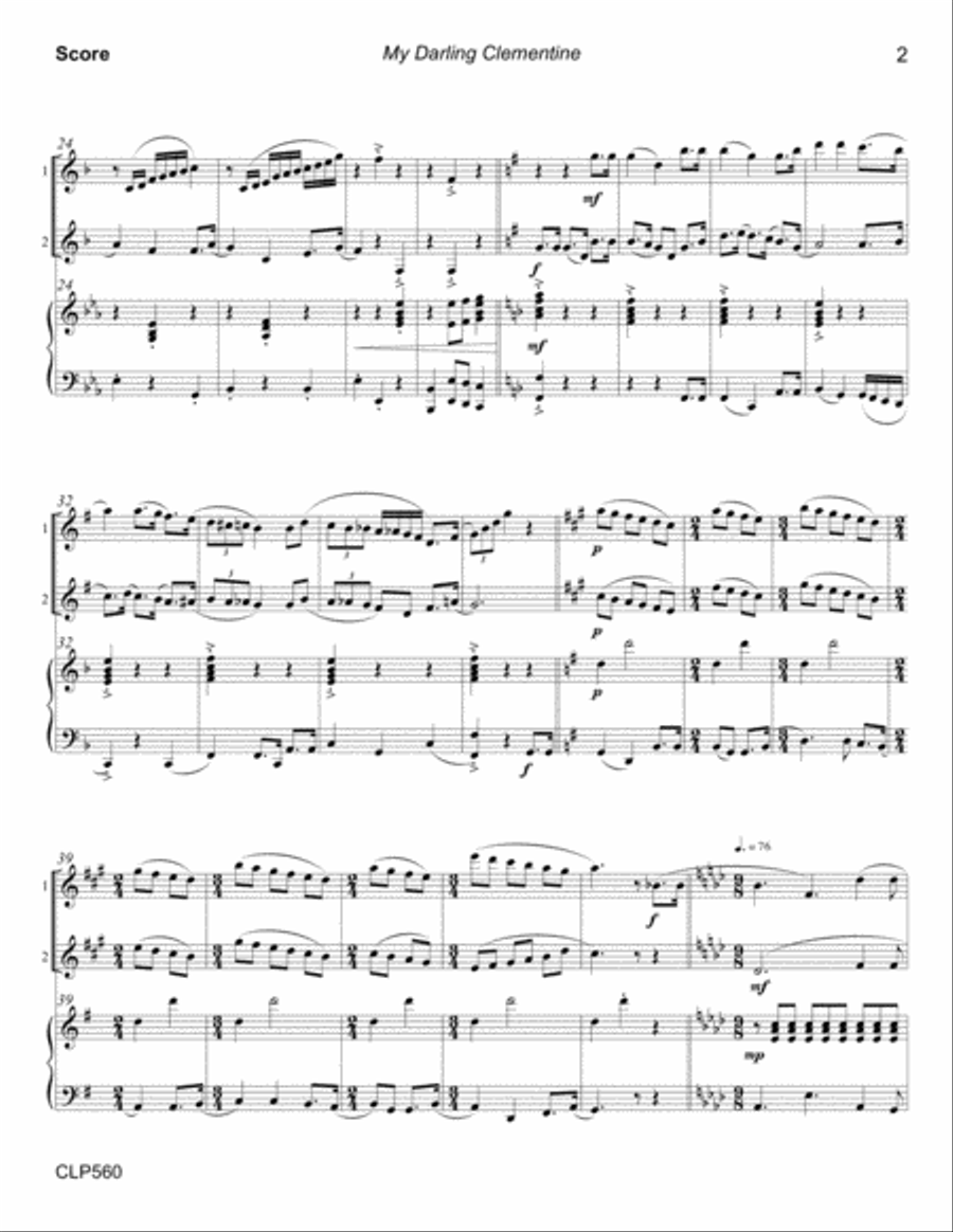 MY DARLING CLEMENTINE - CLARINET DUET with Piano Accompaniment (Grade 4-) Clarinet Duet scores gallery preview page 2