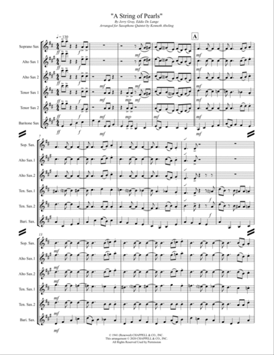 A String Of Pearls Saxophone Quintet scores gallery preview page 2