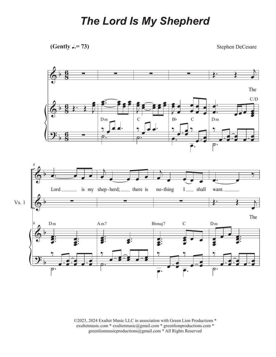 The Lord Is My Shepherd (Unison choir) Unison Choir scores gallery preview page 1