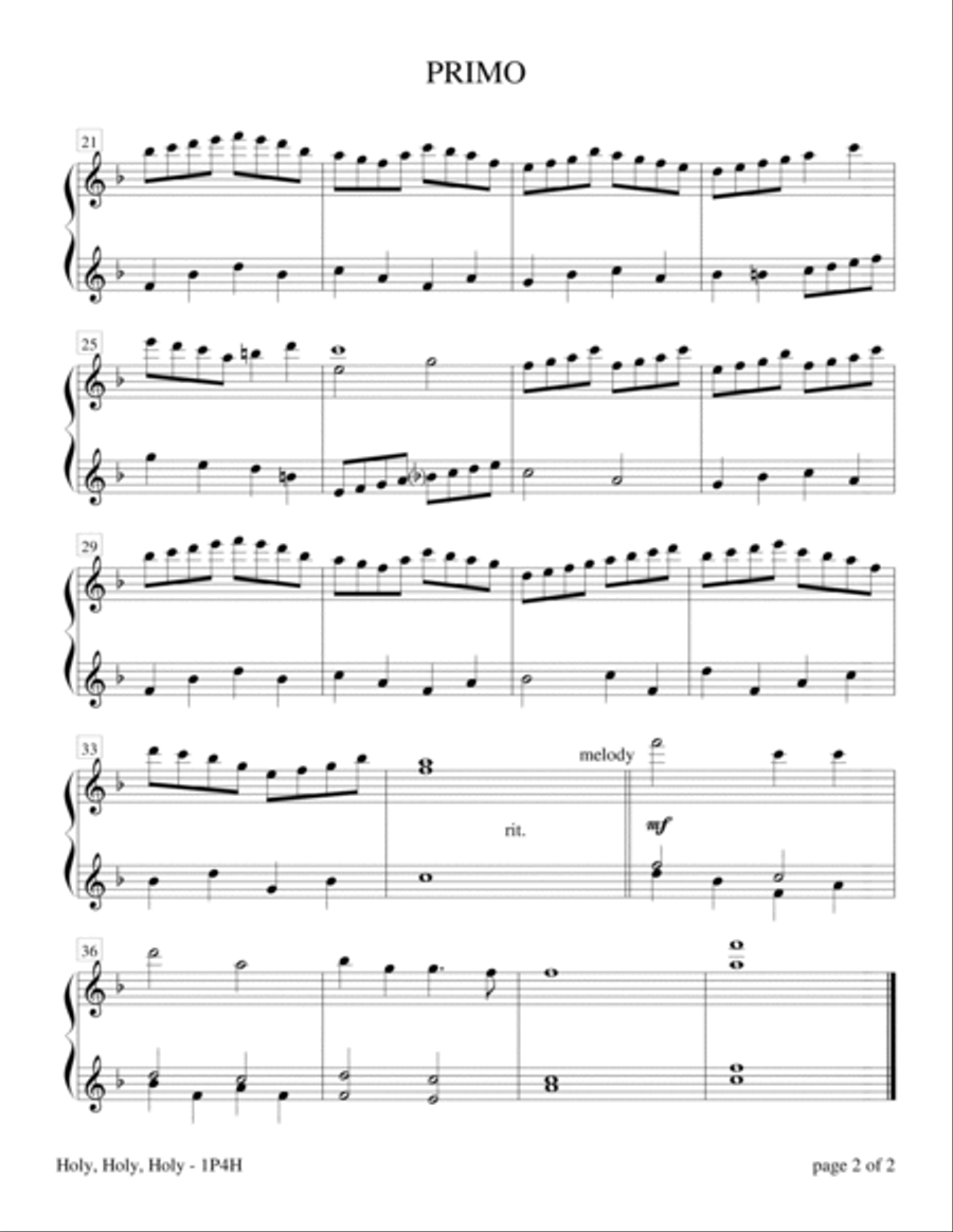 Holy, Holy, Holy (Intermediate Piano Duet; 1 Piano, 4 Hands) 1 Piano, 4-Hands scores gallery preview page 3
