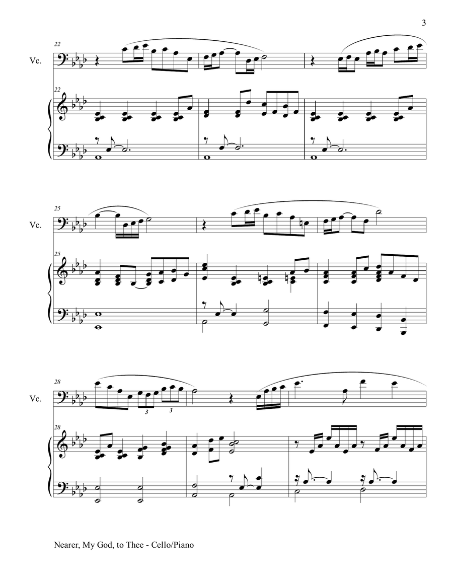 NEARER, MY GOD, TO THEE (Duet– Cello/Piano with Score and Instrument Part) String Duet scores gallery preview page 3