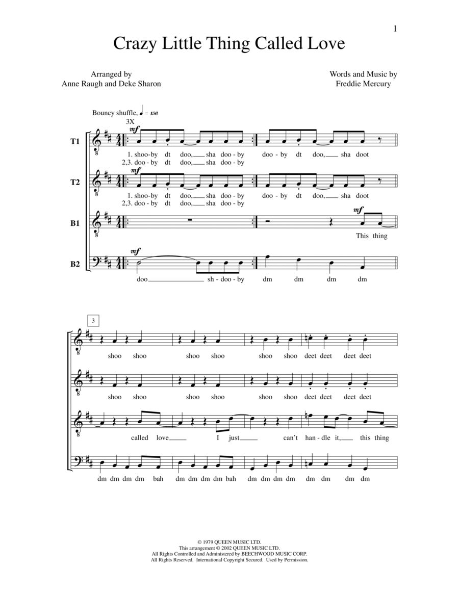 Crazy Little Thing Called Love (arr. Deke Sharon) TTBB scores gallery preview page 1