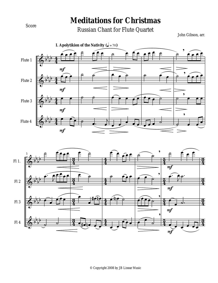 Meditations for Christmas, Russian Chant for Flute Quartet Flute Quartet scores gallery preview page 1