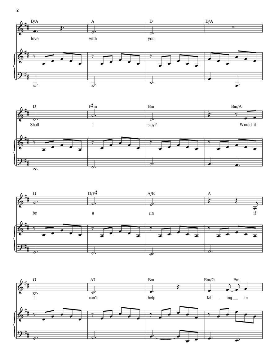 Can't Help Falling In Love Piano, Vocal scores gallery preview page 2