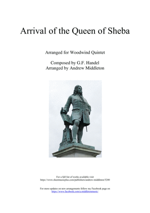 Book cover for Arrival of the Queen of Sheba arranged for Woodwind Quintet