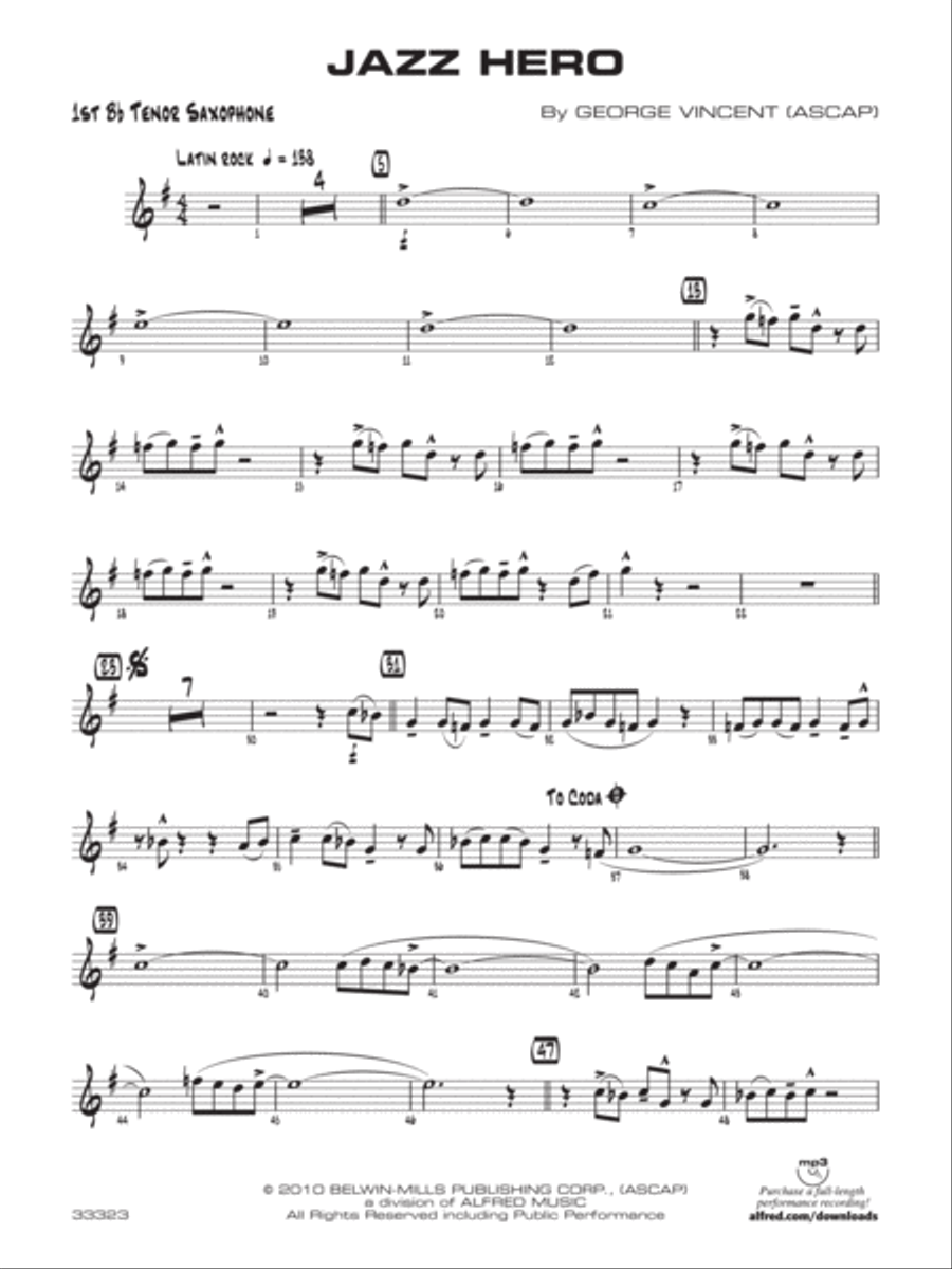 Jazz Hero: B-flat Tenor Saxophone Jazz Ensemble scores gallery preview page 1