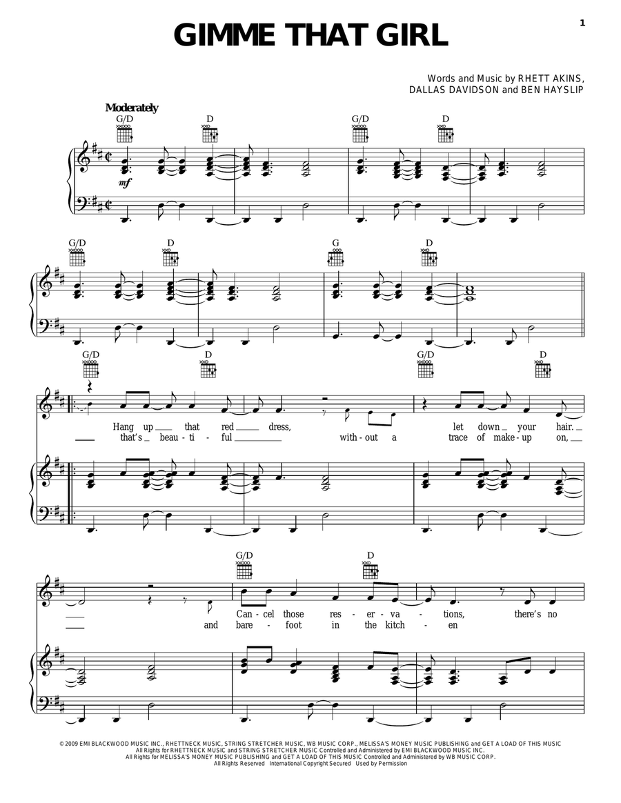 Gimme That Girl Piano, Vocal, Guitar scores gallery preview page 1