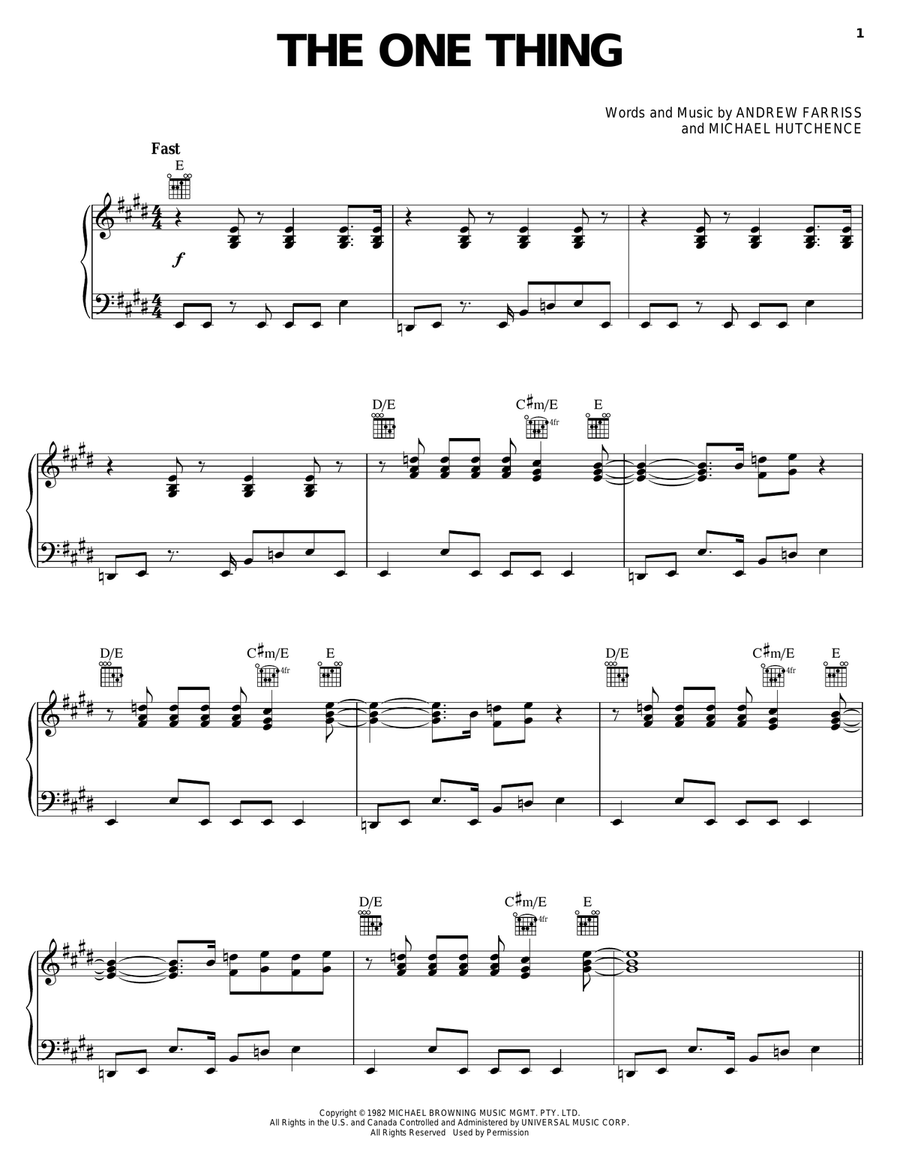 The One Thing Piano, Vocal, Guitar scores gallery preview page 1